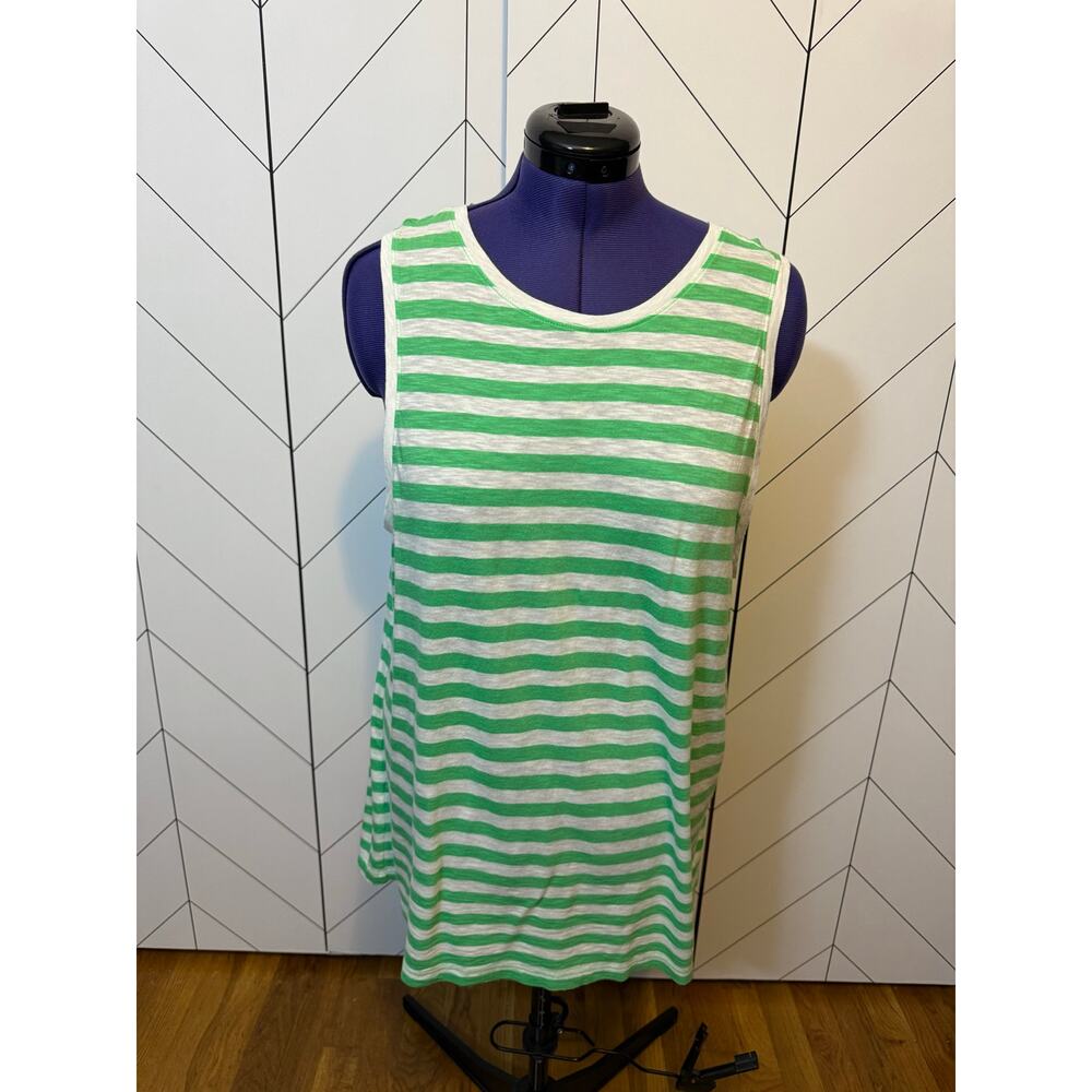 Caslon Women’s Plus 1X Green White Stripe Sleeveless Tunic Tank Top Casual Basic